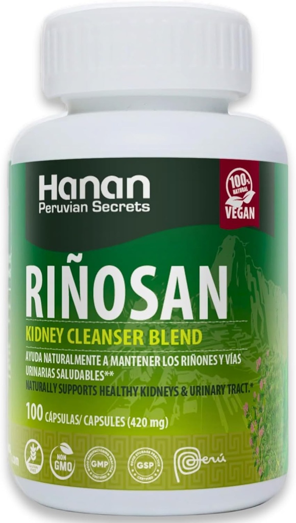 Riñosan Herbal Supplement – 100 Capsules with Chanca Piedra, Horsetail, Cat’s Claw, Stone Breaker – Traditional Peruvian Botanicals to Support Vitality & Balance