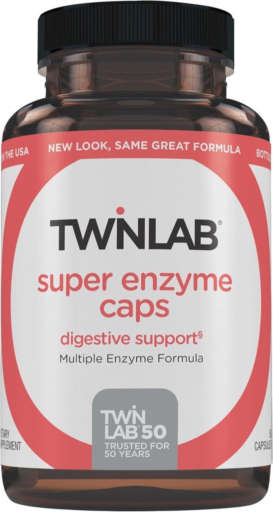 Twinlab Super Enzyme Caps - Constipation Supplement with Digestive Enzymes - 50 Capsules