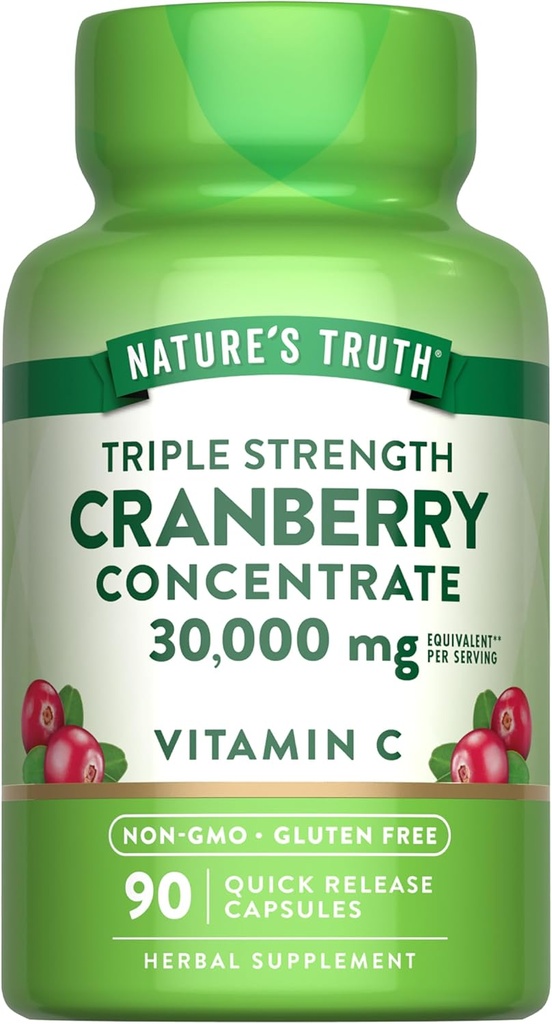 Nature 's Truth Cranberry Concentrate Pills 30,000mg Mex124; Plus C-vitamin Mex124; Triple Strength Support Kapsler Mex124; Non- GMO & Gluten Free Supplement