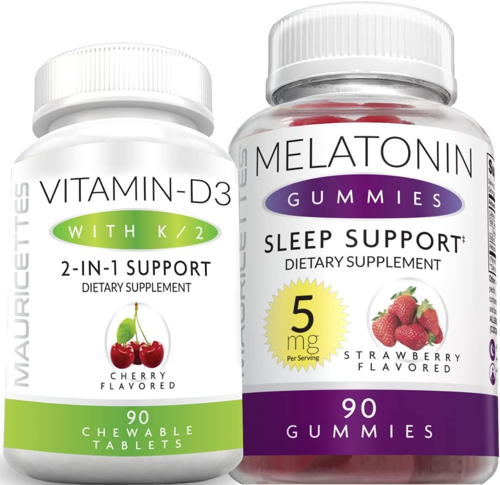 Mauricettes Chewable Vitamin D3 med K2 & Melatonin Gummies Bundle immun og søvn støtte Bundle for børn og voksne
