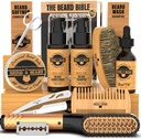 Beard Straightener Grooming Kit for Men, Beard Growth Kit, Wash, Brush & Comb, Unscented Growth Oil, All Natural Chanel Balm, Conditioner, Razor & Scissors, Great Gift Idea for Men's (Bamboo)