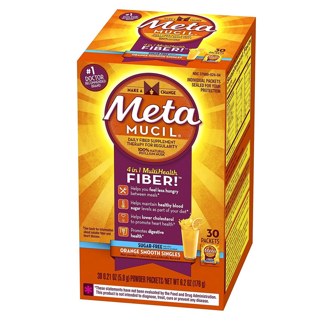 Metamucil Fiber Singles Glat Texture Sugar Free Orange - 30 Pakninger