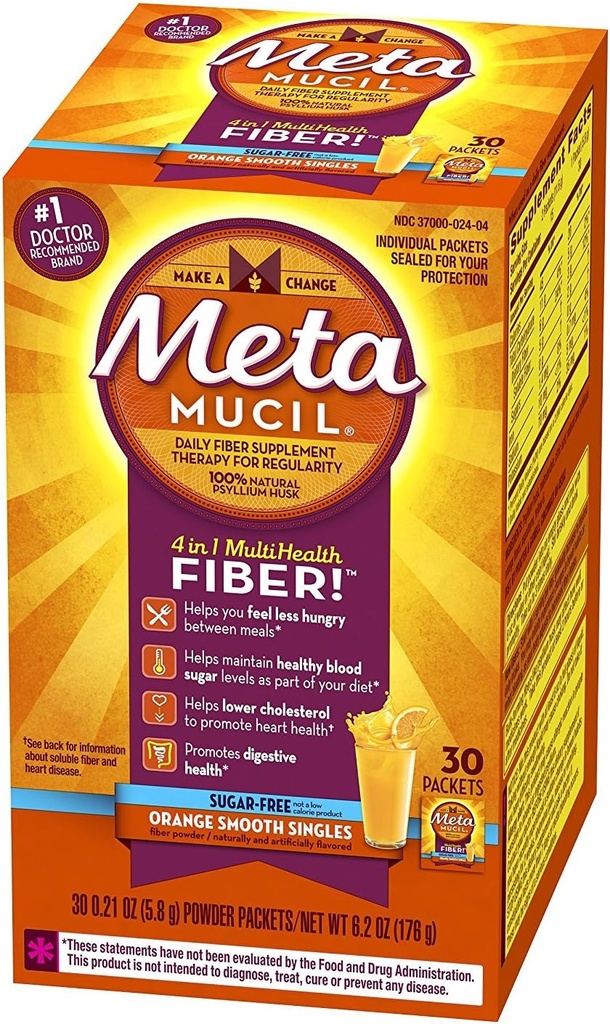 Metamucil Fiber Singles Glat Texture Sugar Free Orange - 30 Pakninger
