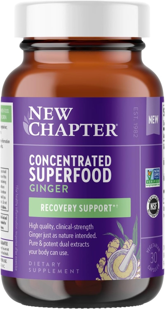 Nyt kapitel Superfood Ingefær kapsler - Koncentreret Clinical- Strength Dose, Easy 1 Capsule Daily for Recovery Support & Inflammation Balancing * † 100% Vegetar, Non- GMO, Certified Gluten Free, 30ct