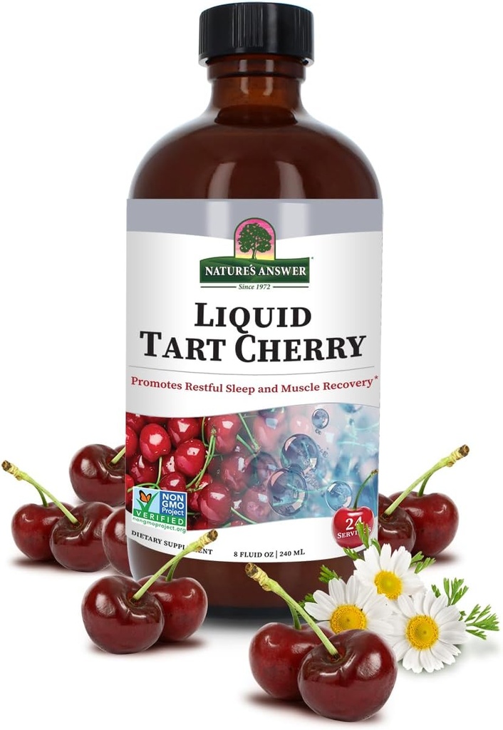 Naturens svar Tart Cherry 8 Ounce Liquid Measures 124; Promodes Recovery & Sleep Measures 124; Rich in Antocyanins Measures 124; Non GMO Measures 124; Gluten Free Measures 124; Vegan