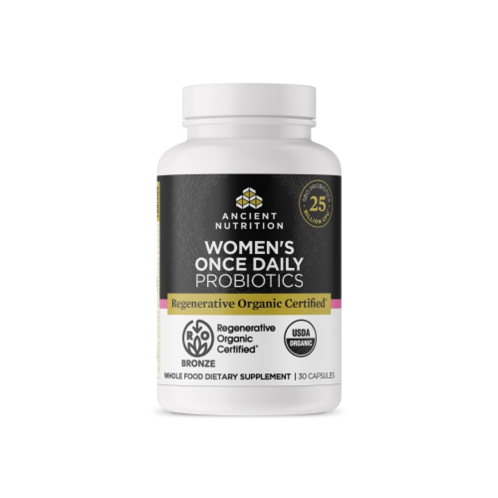 Ancient Nutrition Regenerative Organic Certified Probiotika til kvinder, Probiotika Kvinder En gang dagligt, for sund fordøjelse og immunsystemet funktion Support, 25 Millioner CFU * Per Servering, 30 Greve