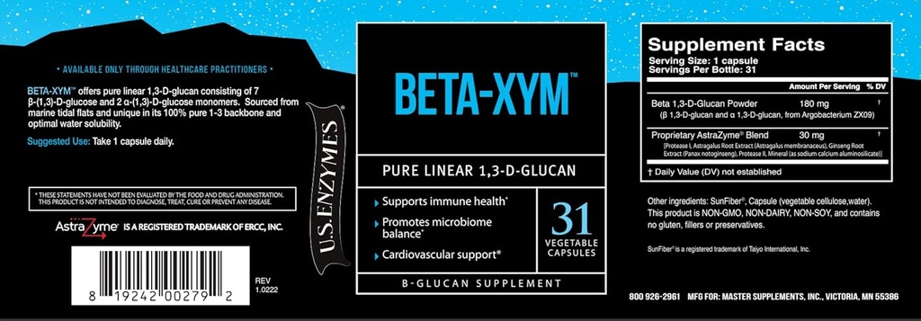 USAEnzymes U.S. Enzymes BETA-XYM 31 Vegetable Capsules. Supports Heart Health, Colon Health and Bowel Regularity as Well as 31 Count (Pack of 1)