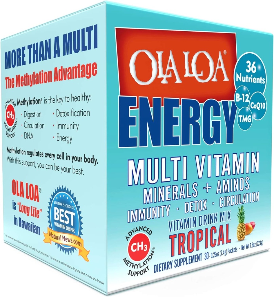 Ola Loa Energy Tropical Multi Vitamin Drikke Mix - Amino Energy Powder, Gluten Free, Detox, Dairy Free, Koffein Free - Drik dine vitaminer til Rigors of Daily Life - 30 Pakker (8.25oz)