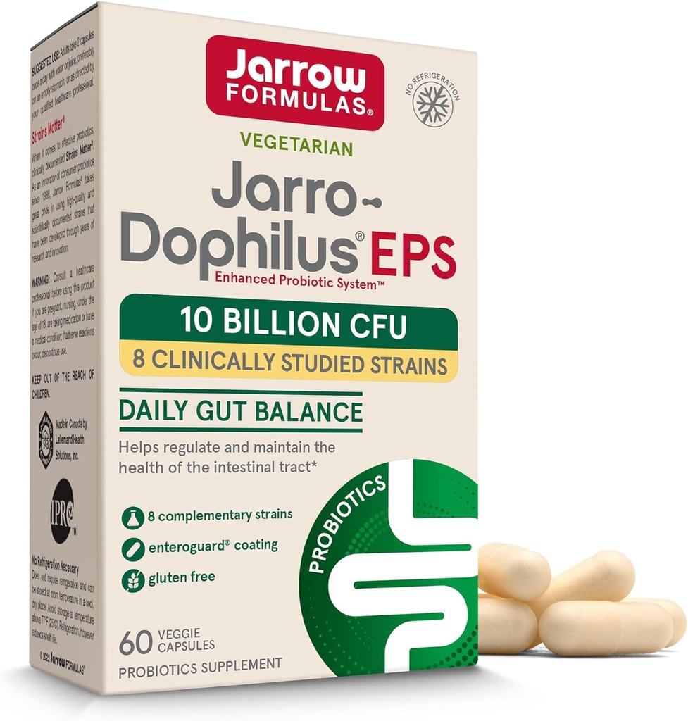 Jarrow Formulas Jarro- Dophilus EPS Probiotika 10 Millioner CFU, Kosttilskud til Intestinal Tract Support, Gut Health Kosttilskud til kvinder og mænd, 60 Veggie kapsler, 30 dages forsyning