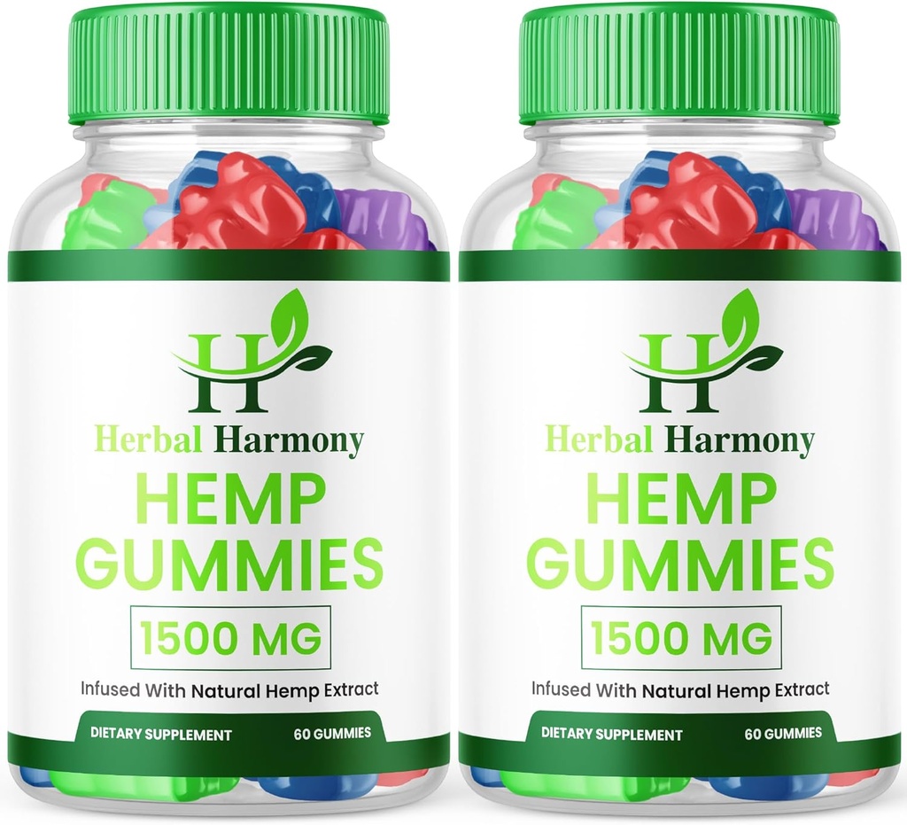 (2 Pack) Herbal Harmony Hemp Gummies - Official Formel - Herbal Harmony Gummies Maksimal ydeevne Hemp Blend Ekstra Styrke, Great Smag 25mg Per Gummy, 1500mg Per flaske Ny 2024 (120 Gummies)