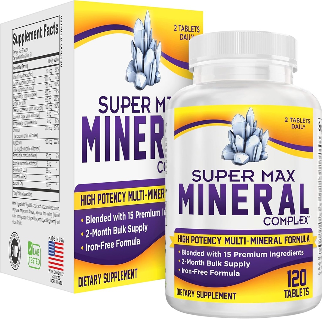 2 - Måneder Multimineral Supplement (Jern fri) Naturlige Multimineraler ekskl. 124; Højstyrke Multi Mineral Kosttilskud (15-in-1) Blandet mineral Formel 124; Mineral Complex; 124; 60- Day Bulk Supply 124; 120 tabletter