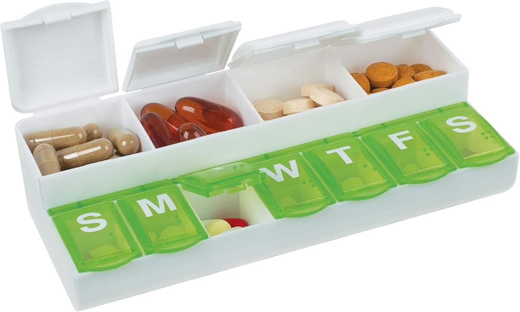 EZY DOSE Weekly (7-dag) Pill Case, Medicine Planner, Vitamin Organizer Box, Nemt organisere piller og vitaminer, Custome Lids til mærkning, Farve Kan Vary, BPA Gratis