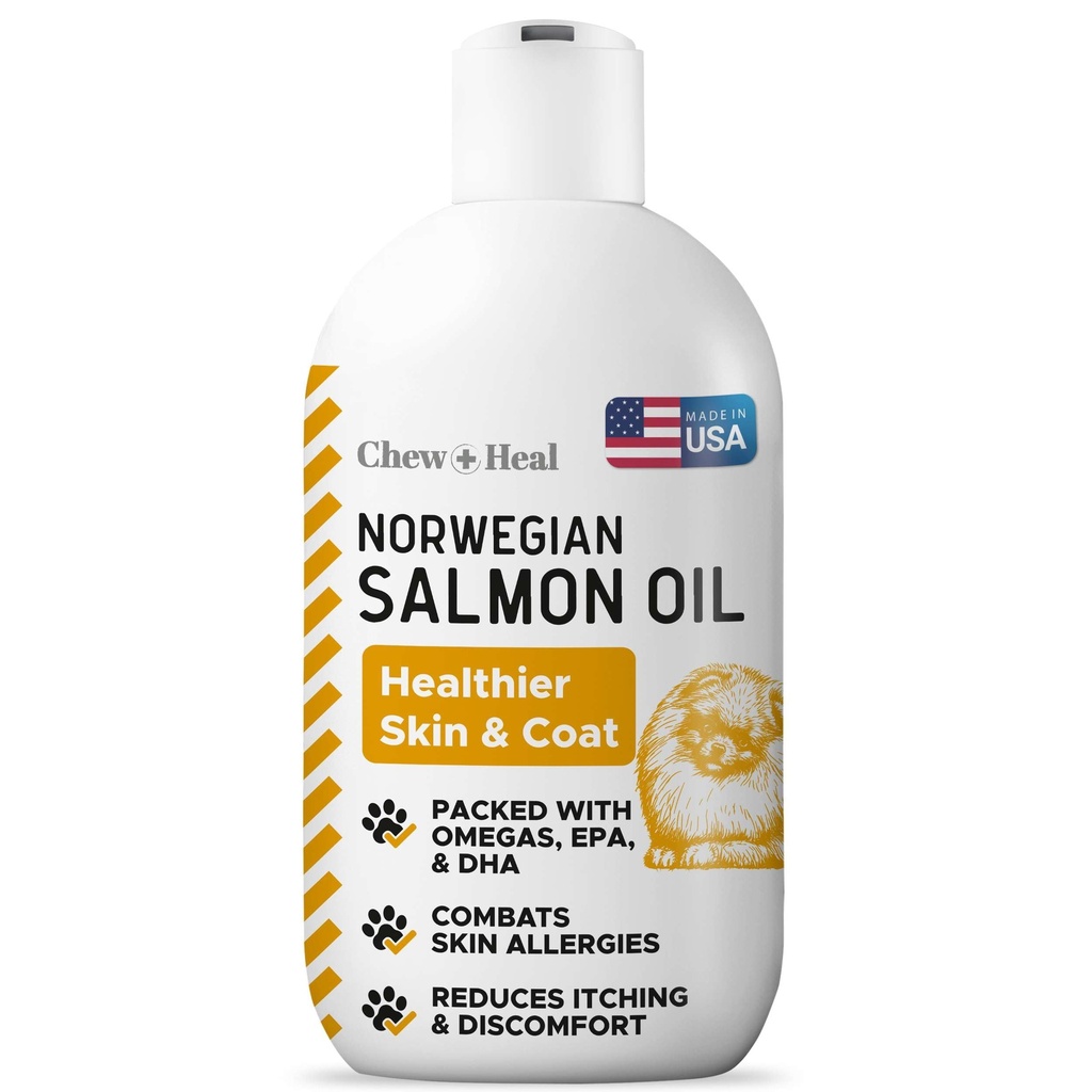 Lakseolie til hunde - Premium Fish Oil til hud og coat sundhed - Omega 3 Supplement - Understøtter Itchy Skin - 8 oz Flydende - Norwegian Hund Lakseolie - Essential Dog Supplement