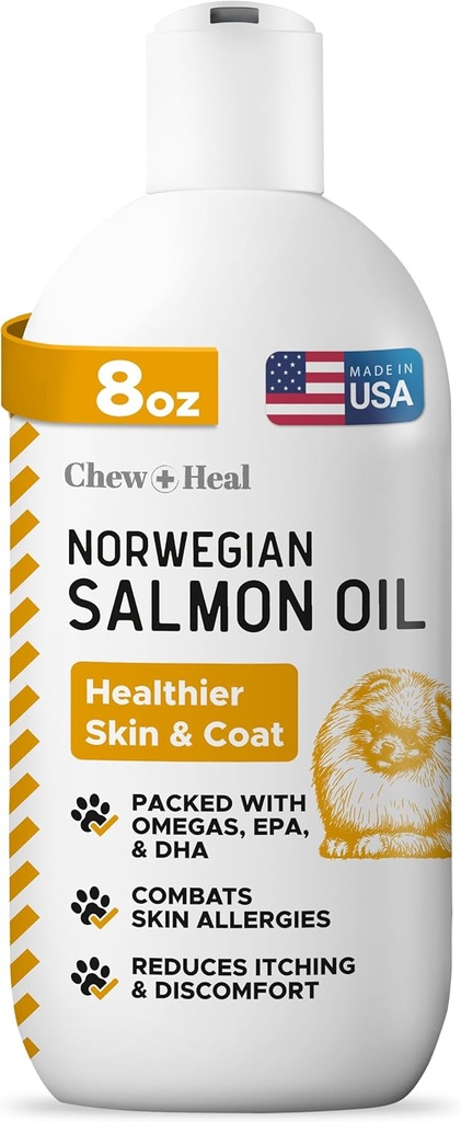 Lakseolie til hunde - Premium Fish Oil til hud og coat sundhed - Omega 3 Supplement - Understøtter Itchy Skin - 8 oz Flydende - Norwegian Hund Lakseolie - Essential Dog Supplement