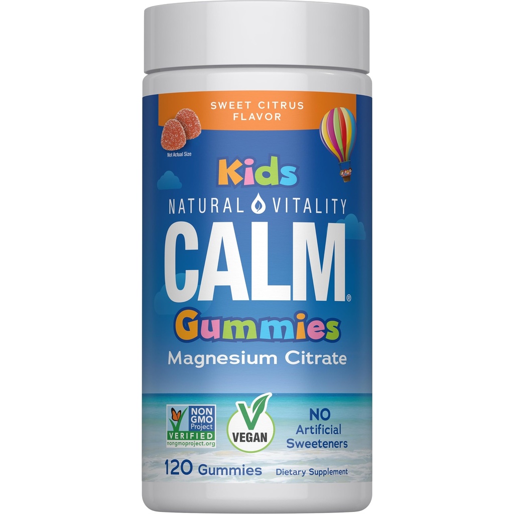 Naturlig Vitality Rolig, Magnesium Citrate Kids Supplement, Stress Relief Gummies, Understøtter en sund reaktion på stress, Gluten Free, Vegan, Sweet Citrus, 120 Gummies