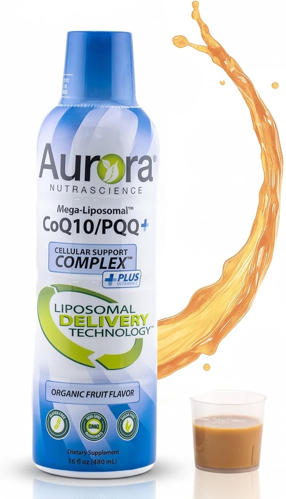 Aurora Nutrascience Mega- Liposomal CoQ10, PQQ & Vitamin C, Energi og Cellular Support, Gluten Free, Non- GMO, Sukker Free, Jordbær, 32 Servering, 16 fl oz