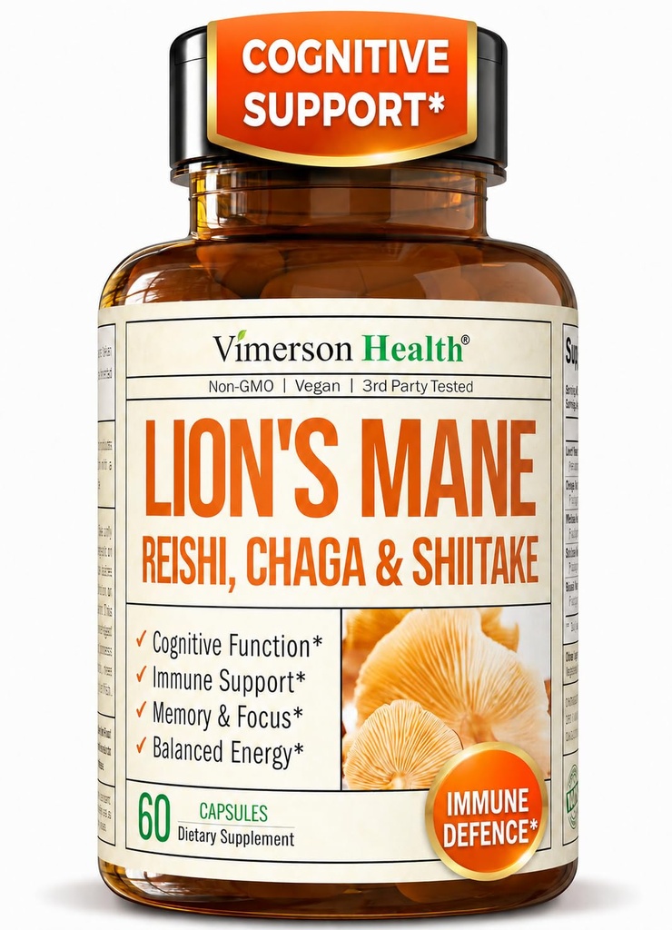 Lions Mane Supplements Kapsler - Mushroom Powder Blend med Lions Mane Powder, Tyrkiet Hale, Shiitake Mushrooms & Mere. Fokus & Energy Kosttilskud til Mood & immunforsvar. Ikke-GMO. 60 Veganske kapsler