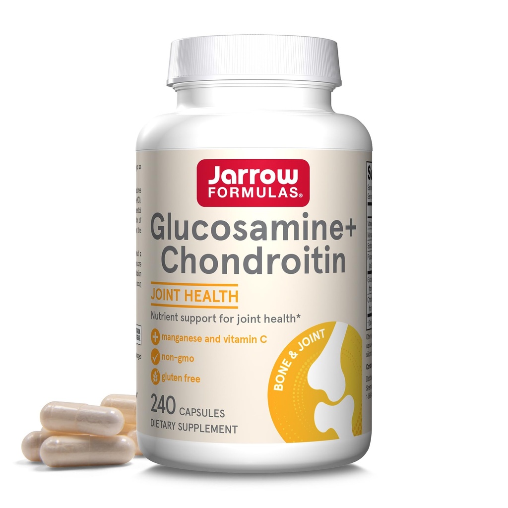 Jarrow Formulas Glucosamin + Chondroitin - 240 kapsler - Nutrient Support of Joint Health - med C-vitamin & Mangan - 60 Servere
