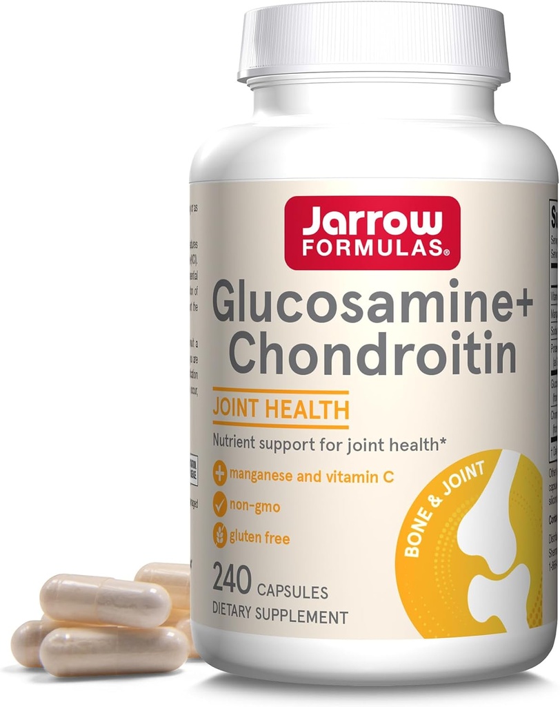 Jarrow Formulas Glucosamin + Chondroitin - 240 kapsler - Nutrient Support of Joint Health - med C-vitamin & Mangan - 60 Servere