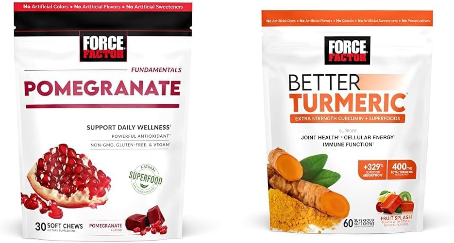 Kraftfaktor Pomegranat Chews for sund aldring & bedre gurkemeje fælles støtte, 60 bløde tygge