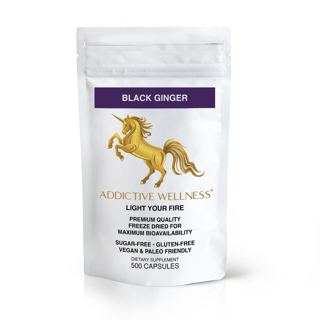 Addictive Wellness Black Ginger Capsules 450mg, Kaempferia Parviflora supplement til støtte energi, Metabolisme, Endurance & Performance, Thai Black Ginger til mænd, Vegan & Paleo, 500 Greve