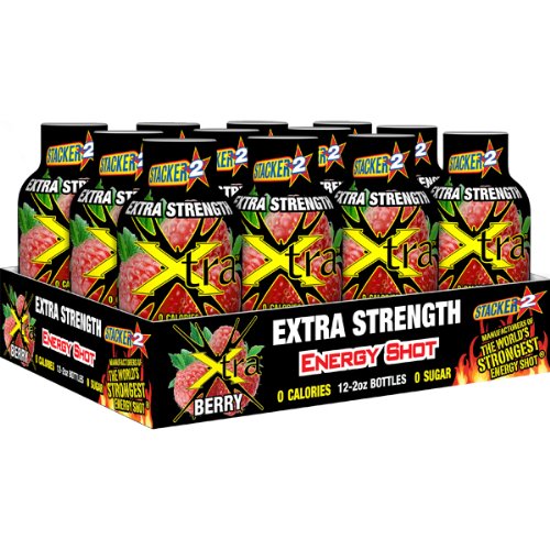 Stacker2 Ekstra styrke energi Shot Berry Flavor 2oz. 12 Pak
