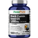 NusaPure Black Seed Oil 1000 mg per servering 180 Softgel kapsler (non-GMO, vegetar) Cold- Pressed Virgin Nigella Sativa. Hexan fri