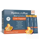 Hydralyte Leverstøtte + Electrolyte Mix med mælk tidsel, gurkemeje, Ingefær, Prickly Pære, Green Tea Extract Formuleret til hurtig rehydrering (Peach Passion Ginger, 20 Pakets)