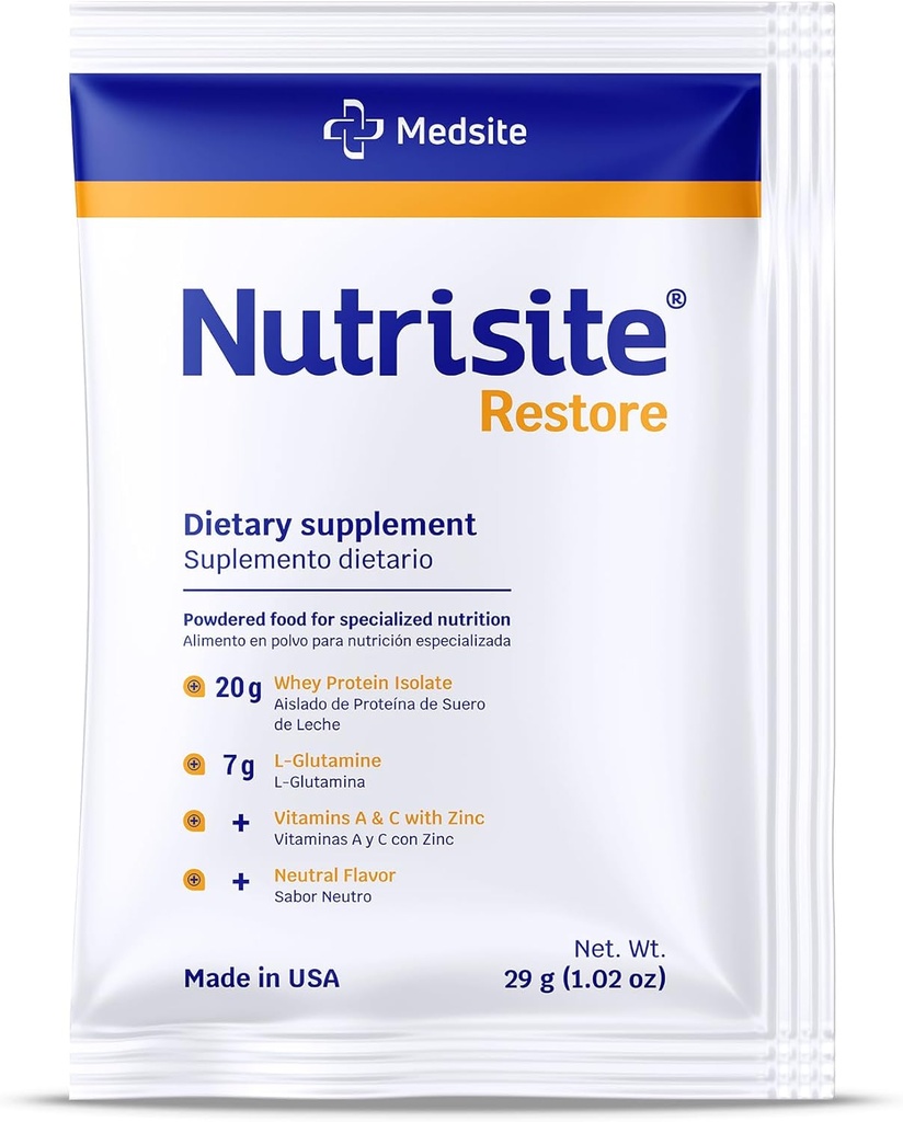 Nutrisite Restore Powder for Whound Healing Support, Inkluderer Whey Isolate Protein, L- Glutamin, Vitamin A, C, og Zink - Gluten og Sacared Free, Unflavored (1 Serving) 1.02 Oz