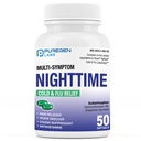 Puregen Labs Nighttime Cold and Flu Relief Medicine Note 124; 50 Softgel Liquid Capsules Note 124; Hjælper Relieve Sore Hals, Hough, Feber, Hovedpine, Runny Næse, Congestion og Aches