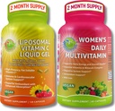 Immunsupport Bundle - Liposomal C-vitamin 1100mg flydende gel kapsler med Organic Acerola Cherry & Vegan kvinders daglige multivitamin med jern - ikke-GMO, ren daglig wellness support