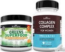 Super grønne pulver med Probiotika Prebiotika og fordøjelsesenzymer (30 Servere) Plus hydrolyseret Collagen Peptid Kapsler (45 dages forsyning)