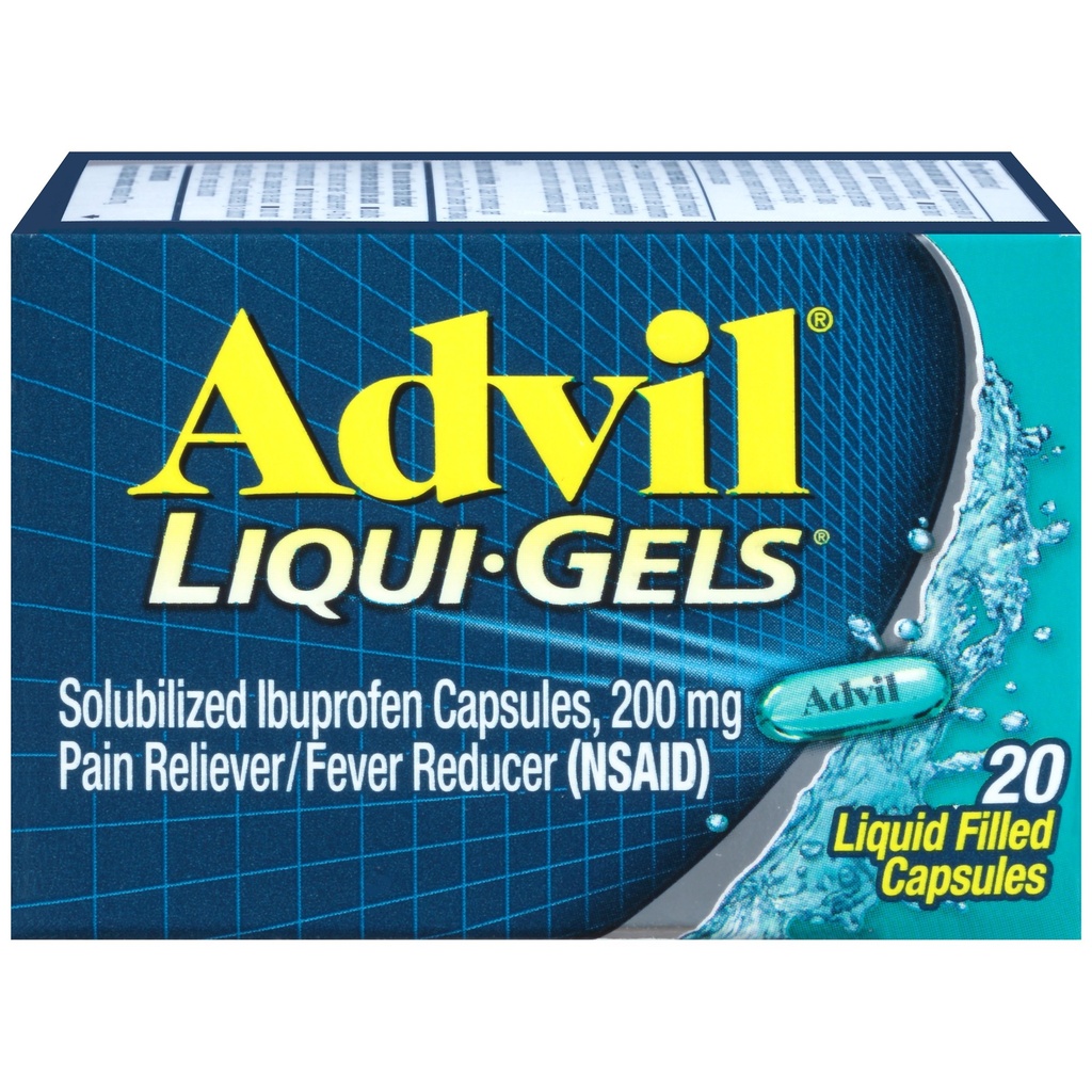 Advil Liqui- Gels Pain Reliever og Fever Reducer, Smerte Medicin for voksne med Ibuprofen 200 mg for hovedpine, rygsmerter, menstruel smerte og fælles smertelindring - 20 flydende fyldte kapsler