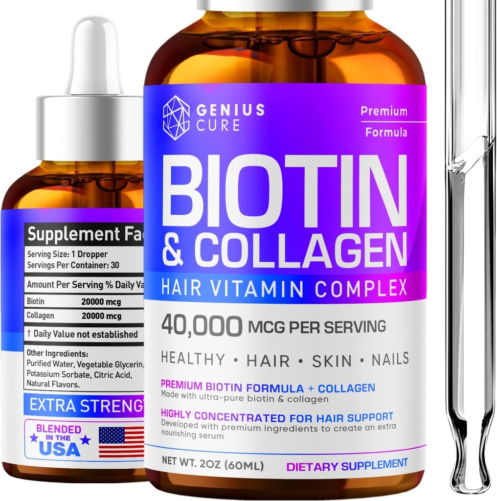 Biotin & kollagen dråber til nem absorption - hårvækst flydende supplement - sund hud & negle - Unisex