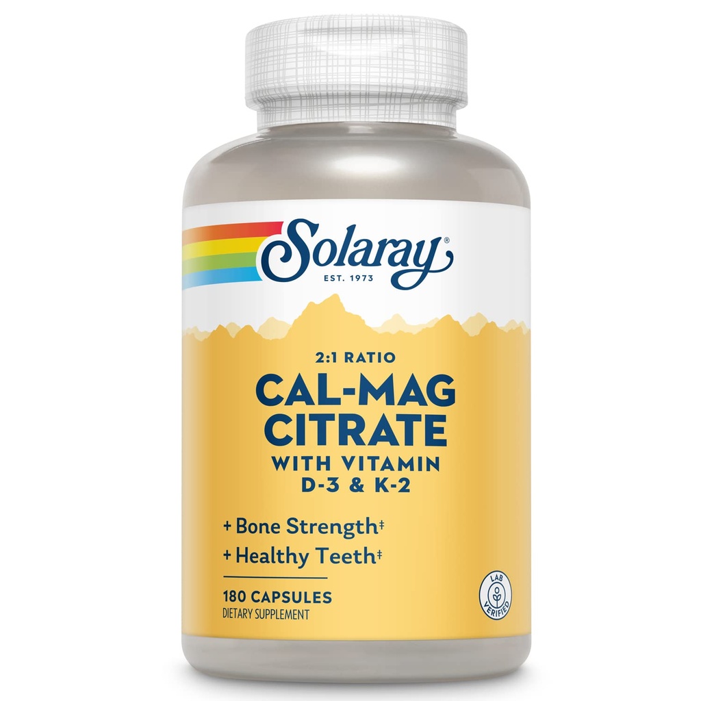 SOLARAY Calcium Magnesium Citrate w / Vitamin D3 K2 - Calciumtilskud til kvinder og mænd - Knogle- og hjerte sundhed support - Cal Mag 2: 1 Ratio, Plus vitamin D 3 og K2, 60- dag garanti, 30 Servering