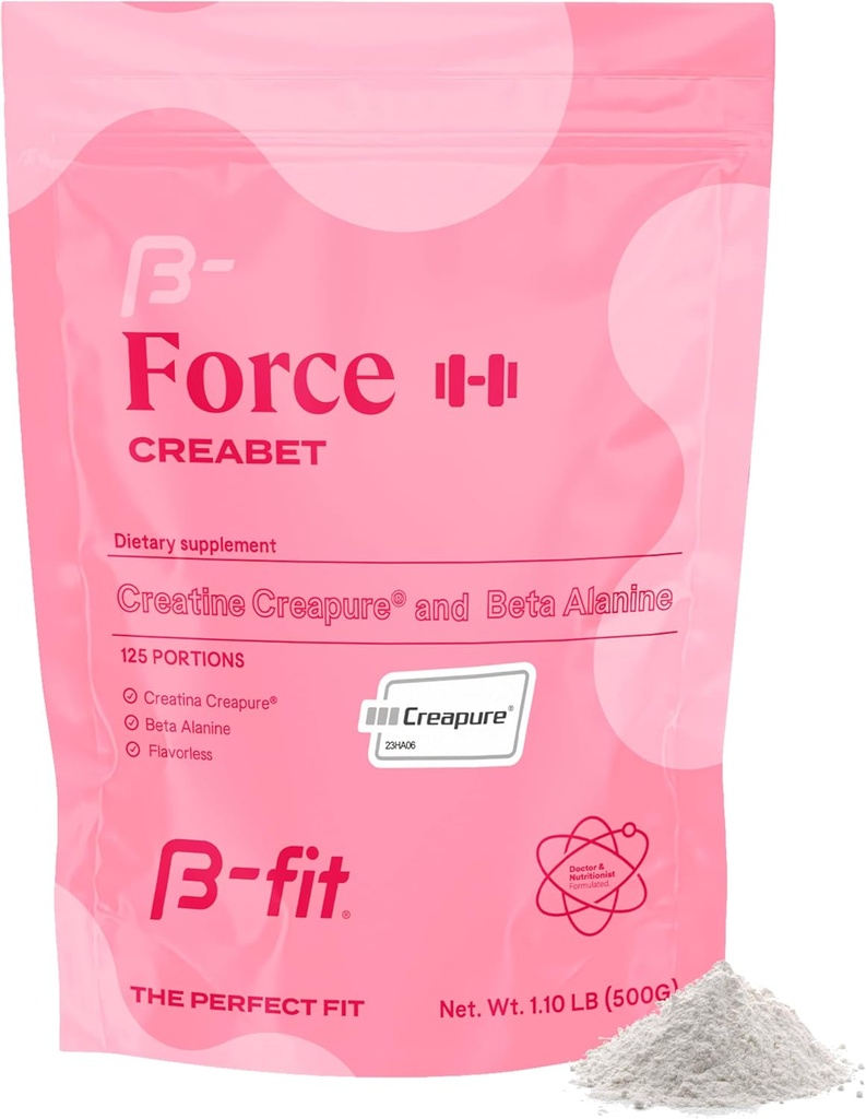 Creabet Creatin monohydrat til kvinder - Creapure - Creatin monohydrat pulver med Beta- Alanine 500g - Pre Workout Supplement - 125 Servering + 4 Måneder Supply - Unflavored