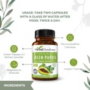 Grønne Papaya kapsler 4X Styrke, Organic Papaya Leaf & Fruit Extract for Blodplader, fordøjelsessygdomme, enzymer, Probiotika, Antioxidanter - 600mg, 60 Kapsler, Sag af 12 - Herbal godhed