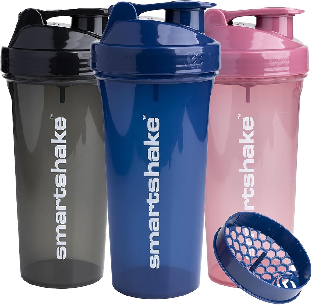 Smartshake Glossy 3- Pack Lite Protein Shaker Flaske 800 ml ttesmå 124; 27 oz - Læbefast Screw- on Lid - BPA Free - Unisex - (Sort, Deep Rose, Navy Blue)