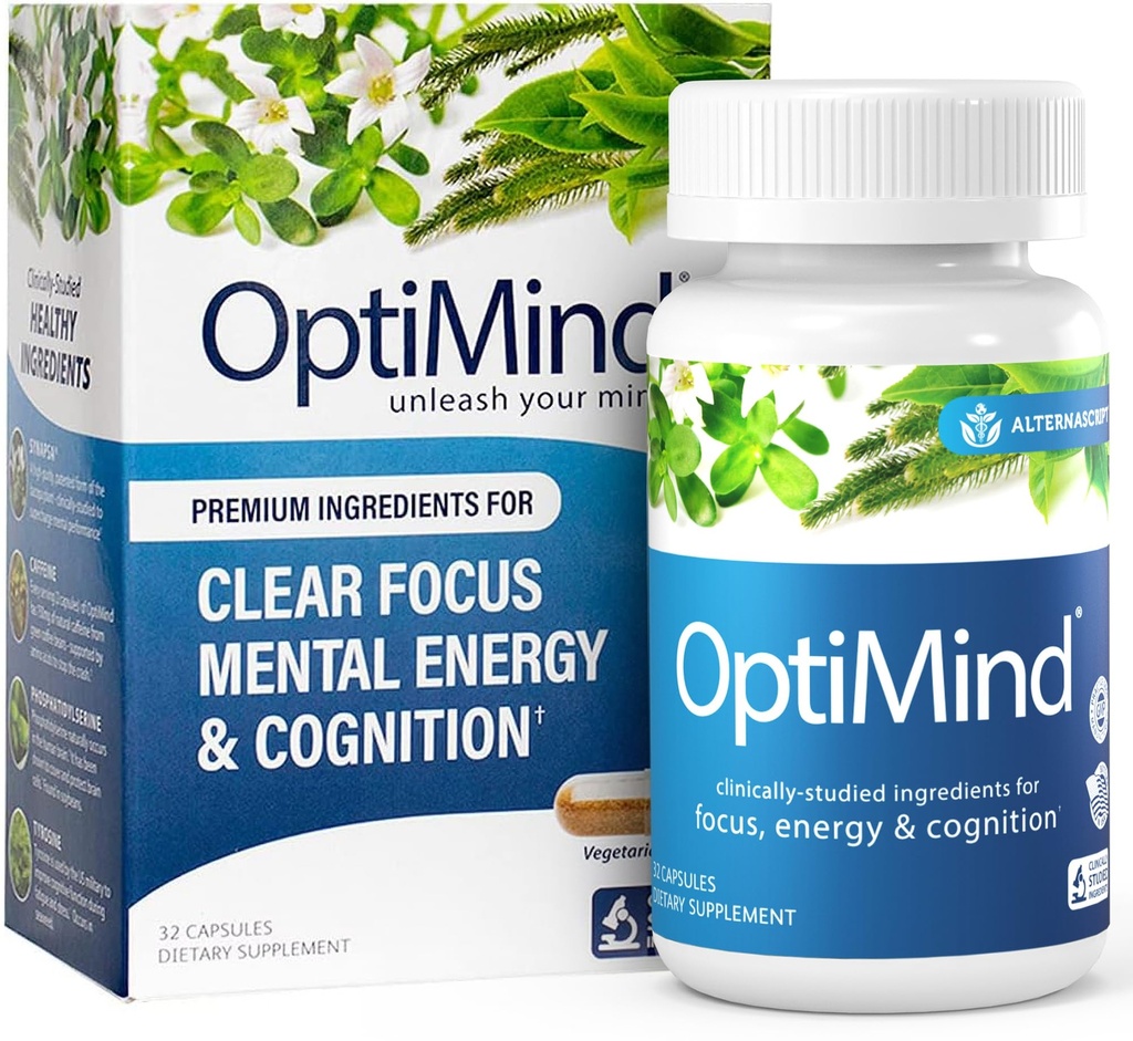 Optimind Bacopa Monnieri Brain Supplement til hukommelse og fokus, Nootropics med Phosphatidylserin, Huperzine A, Non- GMO, Klinisk Studerede Ingredienser, 32 Kapsler