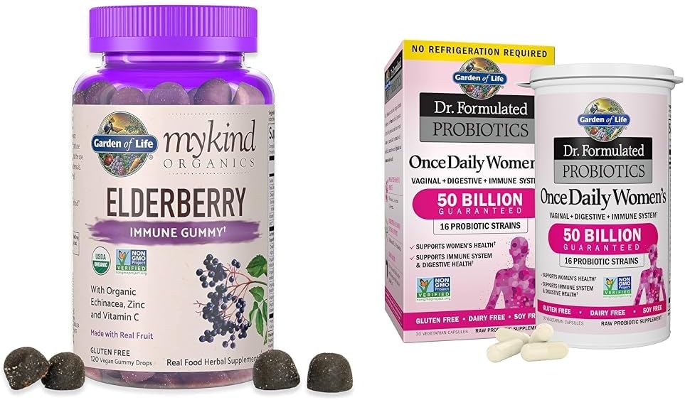 Livets Have Organics Elderberry Gummies for voksne & Børn - immunforsvar supplement med økologiske frugt &, Dr. Formulerede kvinders Probiotika En gang dagligt, 16 Strops, 50 milliarder, 30 kapsler