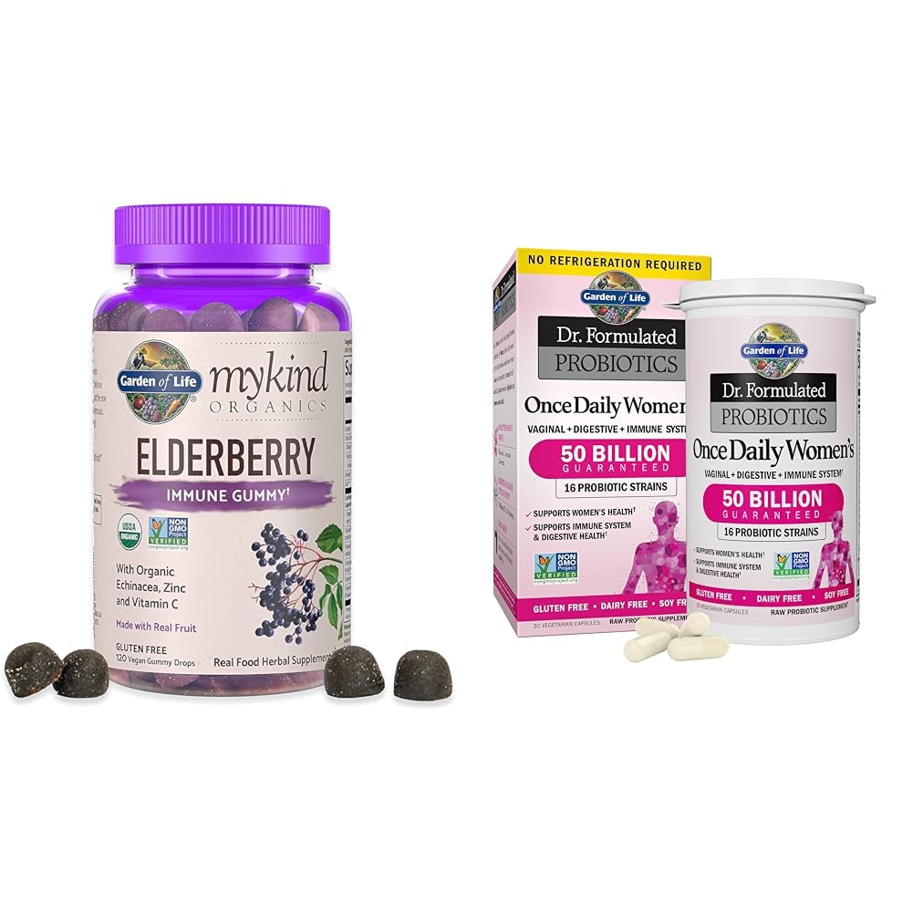 Livets Have Organics Elderberry Gummies for voksne & Børn - immunforsvar supplement med økologiske frugt &, Dr. Formulerede kvinders Probiotika En gang dagligt, 16 Strops, 50 milliarder, 30 kapsler