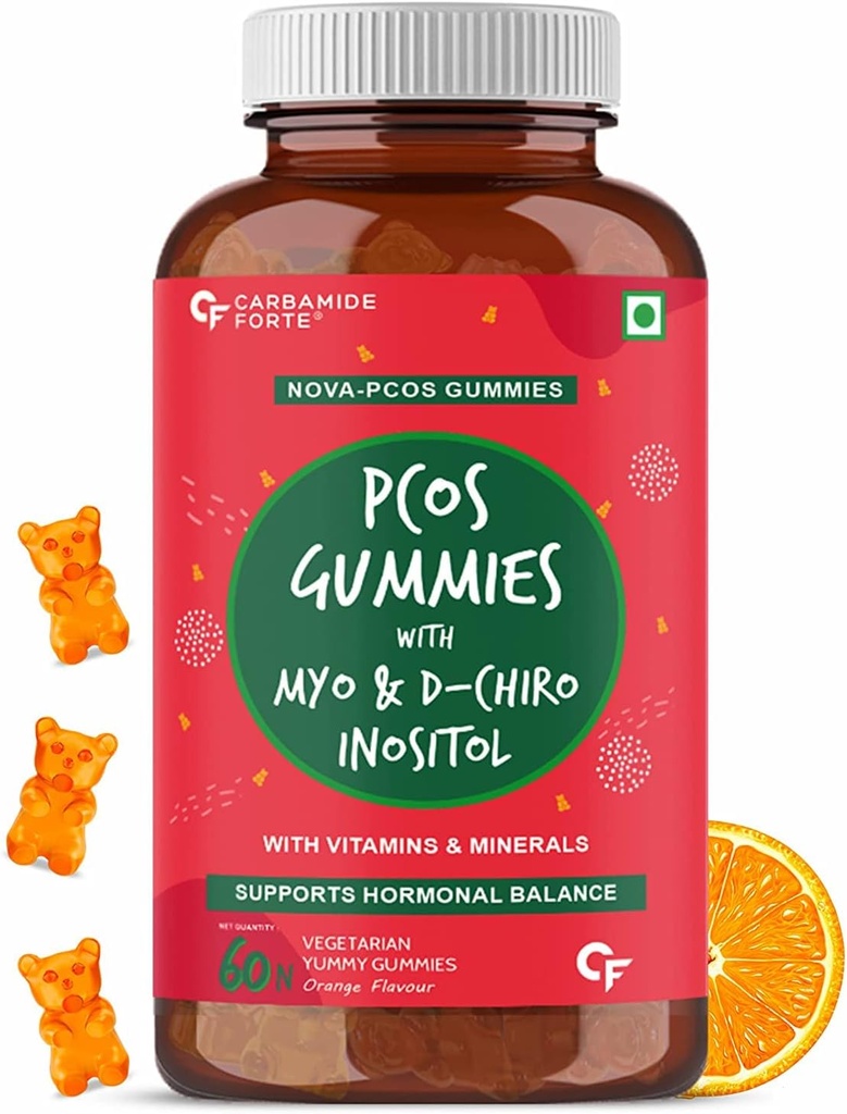 Kavir PCOS Kosttilskud til kvinder med 40: 1 Ratio af Myo & D Chiro Inositol Forstørret med PCOS Vitamin & Min - Orange Flavour - 60 Veg Gummies