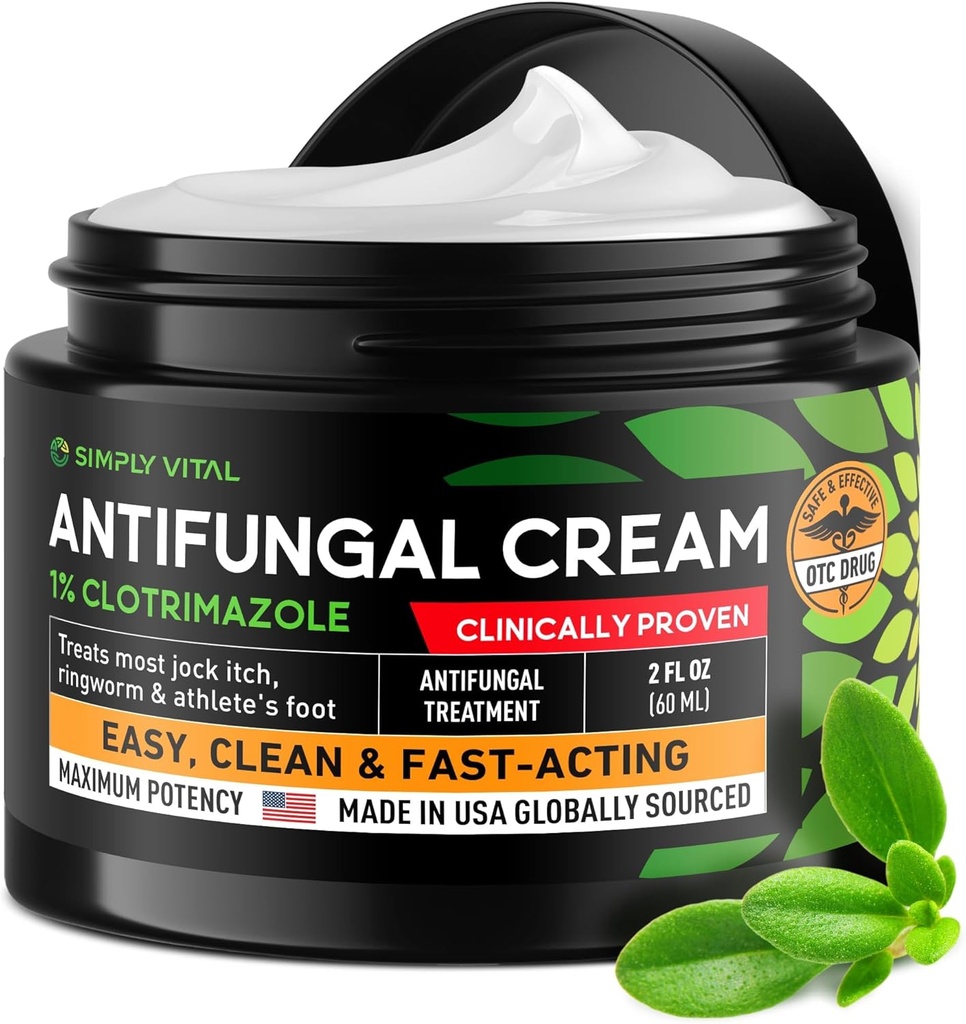Antifungal Cream til Atlete 's Foot, Ringorm & Jock Itch - clotrimazol 1% Made in USA - Ekstra styrke Ring Worm, Jock Itch Cream, Anti Fungal Atletes Foot Treatment for human skin svamp - 2 oz