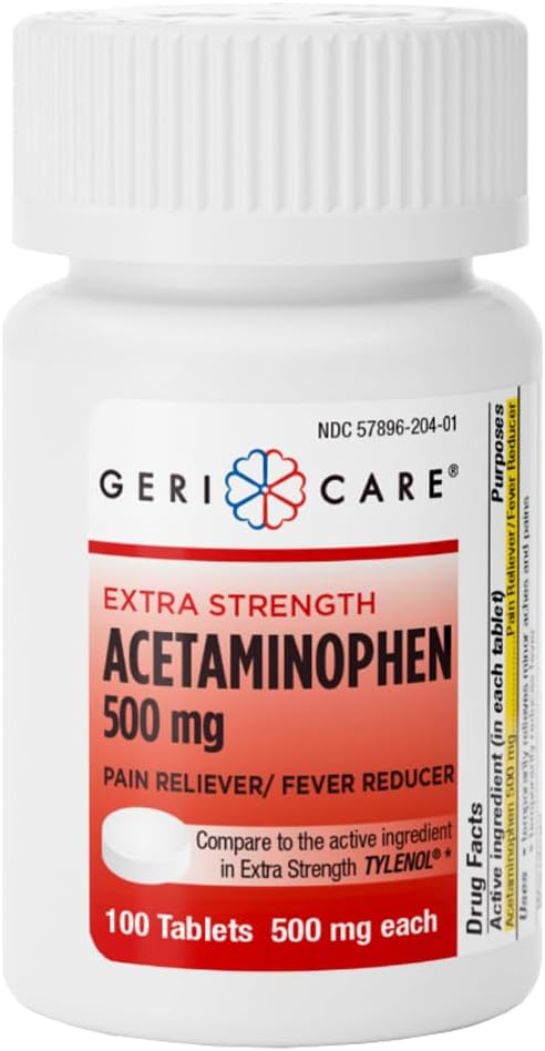 GeriCare Extra Styrke Acetaminophen Pain Relief Fever Reducer Tablets, Strength 500mg Tablet