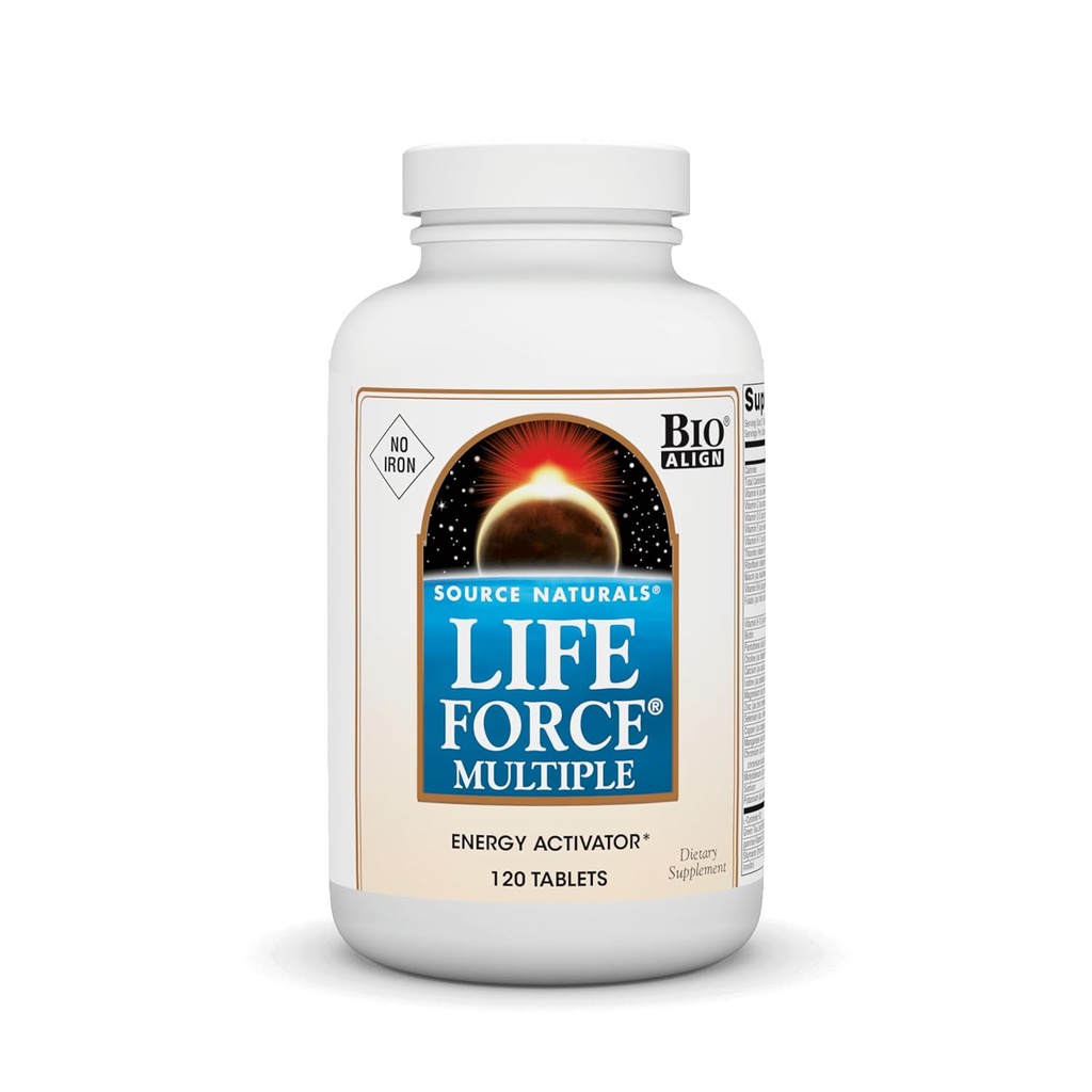 Source Naturals Life Force Multiple Iron Free Daily Multivitamin High Potency Essentielle Vitamin, Mineraler, Antioxidanter & Nutrienter - Energi & immunboost - 120 tabletter