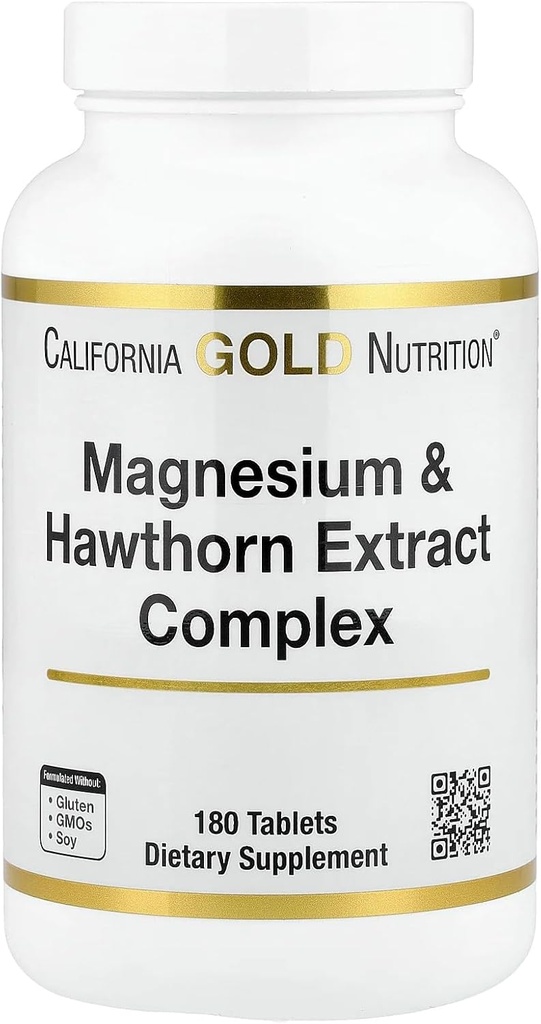 California Gold Nutrition Magnesium & Hawthorn Extract Complex med Taurine, Coleus forskohlii Extract, og Humle, 180 tabletter