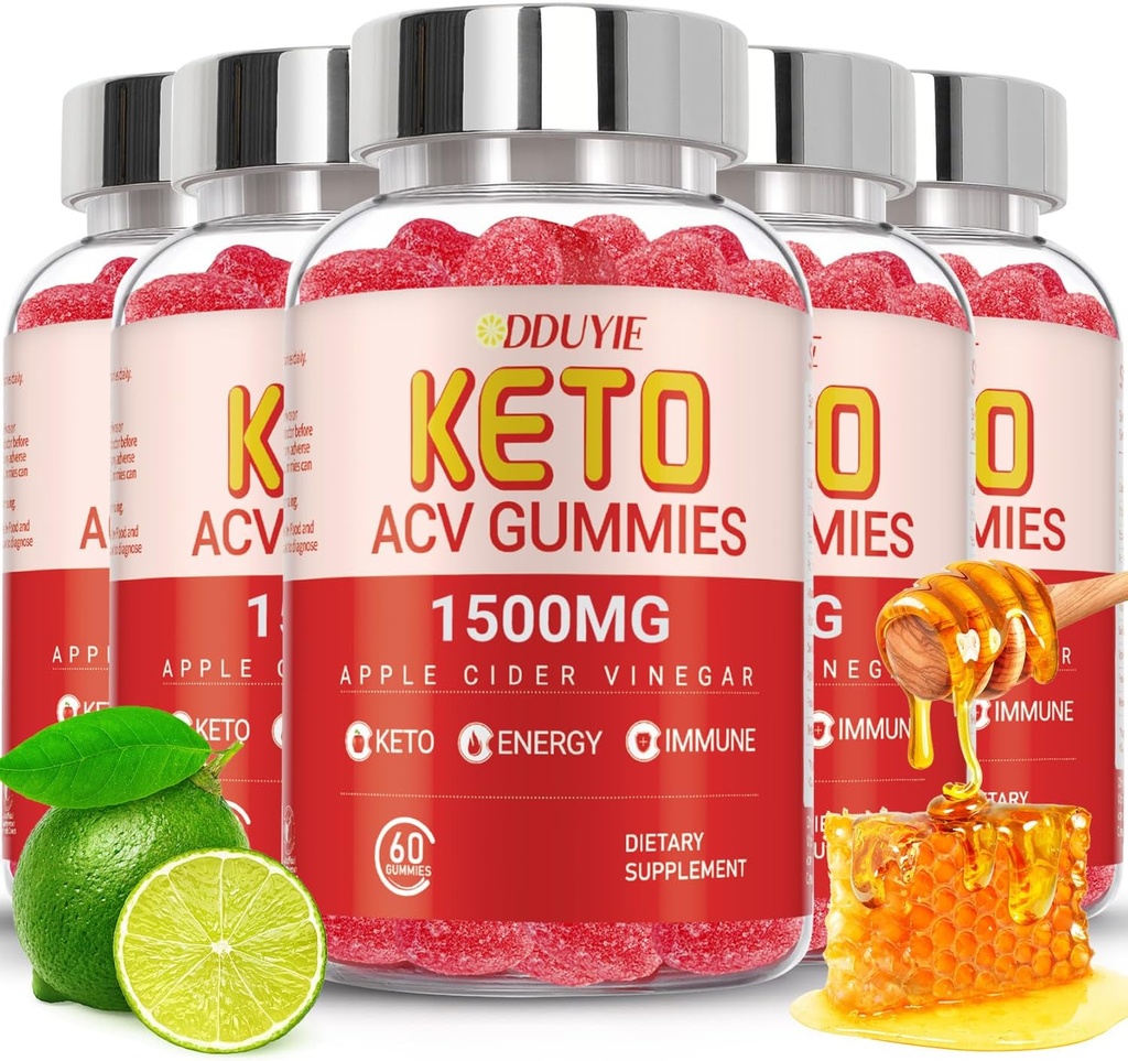 (5 Pack) Keto ACV Gummies Extreme of 1500MG, Gummies, Apple Cider Vinegar Formulated Along with Pomegranate Beet Juice Powder and B12, Vegan and Non GMO, 300 Gummys