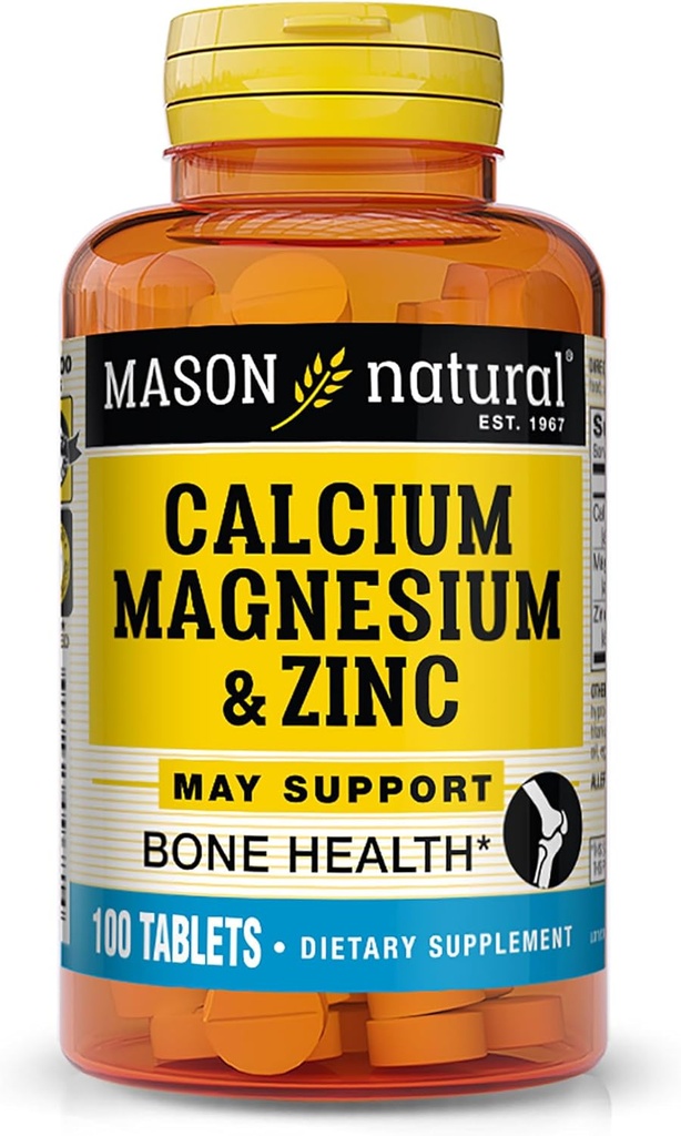 Mason Natural Calcium Magnesium & Zink, 100, Day Supply, Understøtter normal ben sundhed & immunsystem Booster, 1 pakke