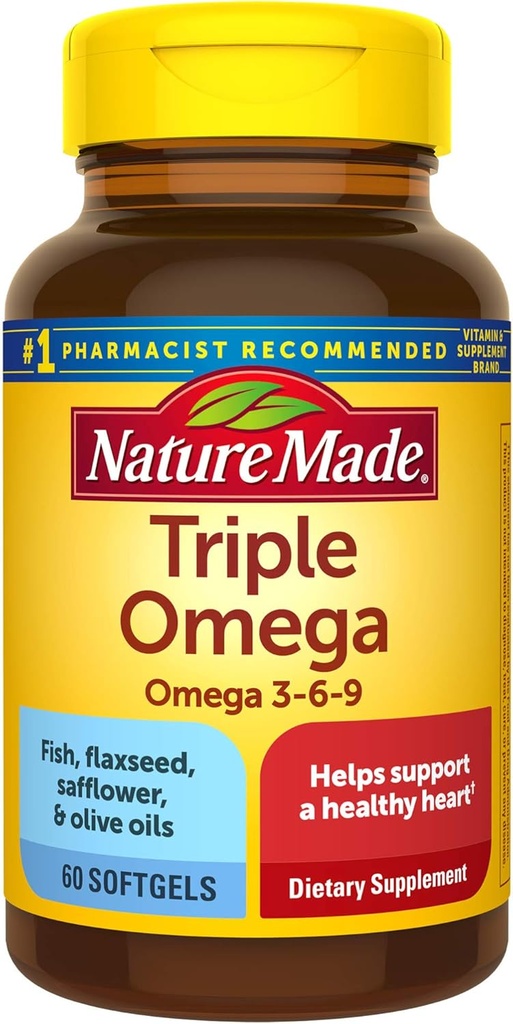 Nature Made Triple Omega 3-6-9, 60 Softgels, Omega tillæg for hjertets sundhed (pakke med 3)
