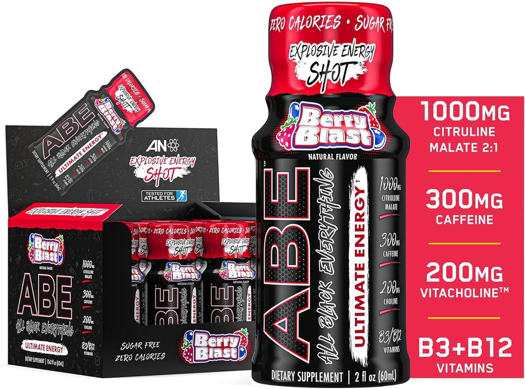 Alle sorte alt energi shots • 124; 12 Pack • 124; 300mg Koffein • 124; Berry Blast • 124; Zero Sugar • 124; Energy Focus Supplement • 124; Nootrop Blend for Gym eller arbejde